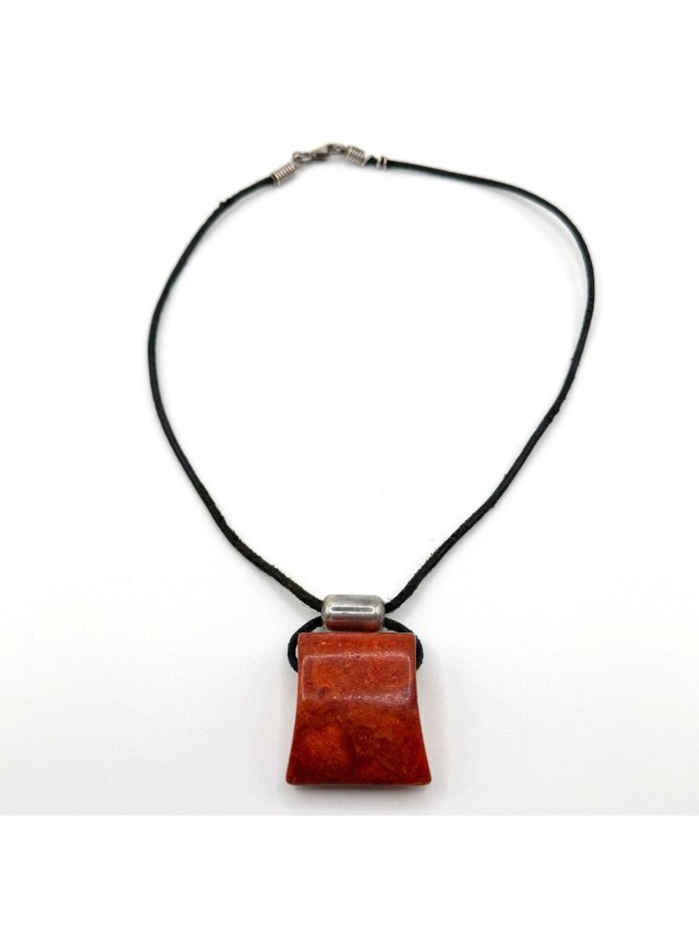 Silpada 925 Silver & Coral Pendant Necklace On Black Cord